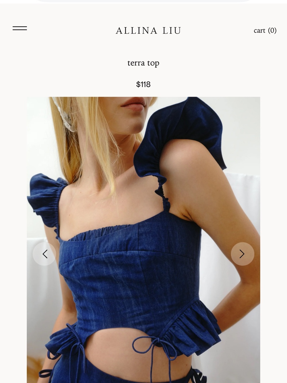 Allina Liu Navy Terra Crop Top with Ruffle Straps